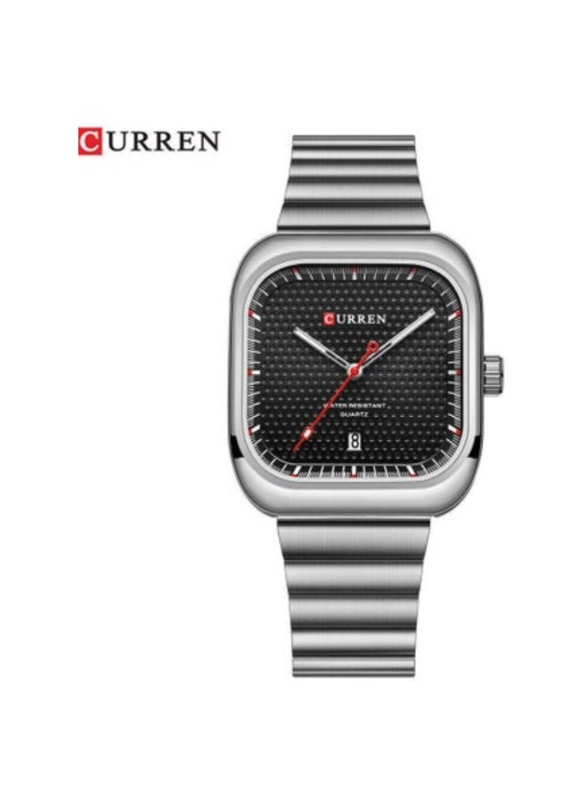 كارين ساعة CURREN 8460 الرجالية الأنيقة، مصنوعة من الفولاذ المقاوم للصدأ، ذات مينا مستطيل الشكل مع تقويم، ساعة رجالية رسمية - Image 1